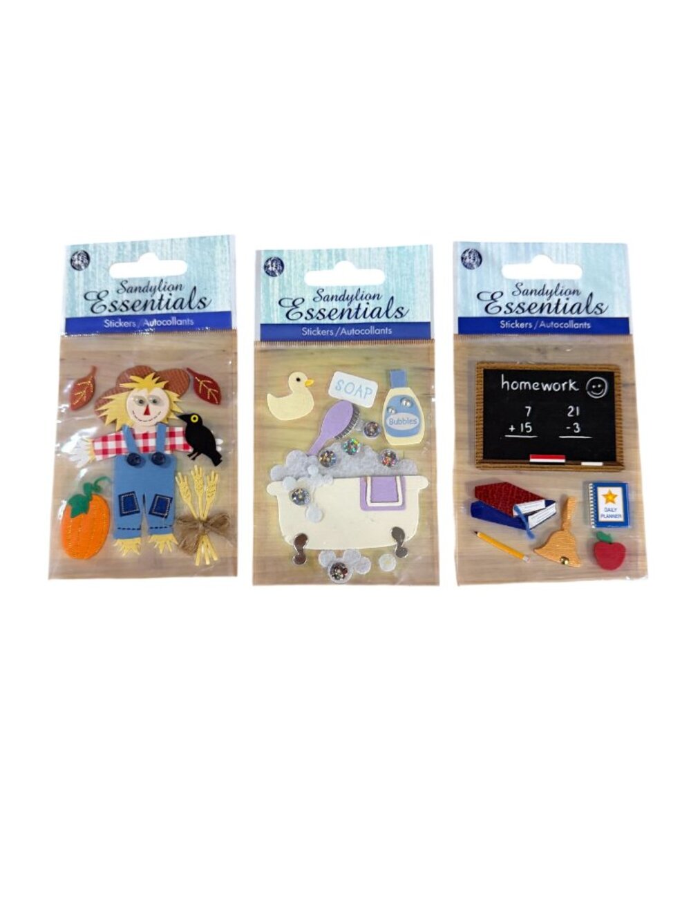 Sandylion Essentials 3D Stickers Fall Scarecrow Bathtub Bubbles School Homework